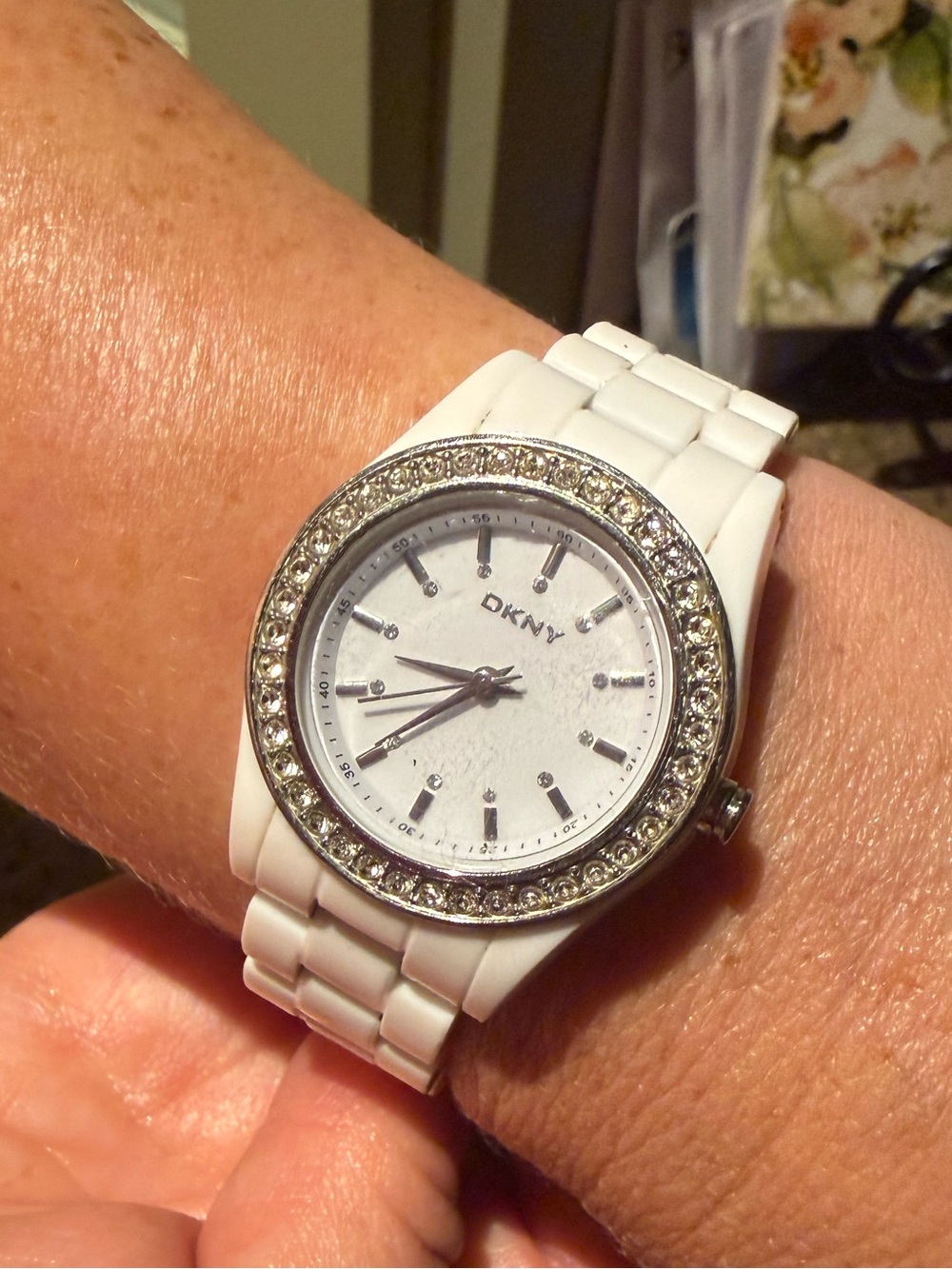 DKNY White Ceramic Bracelet Watch with Crystal Bezel